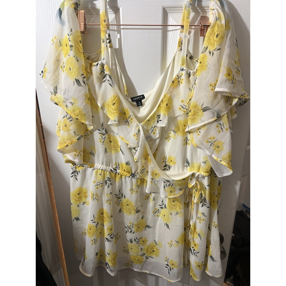 TORRID White Yellow Floral Chiffon Top Blouse Shirt Sleeveless Size 4